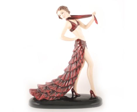 A Goldscheider pottery Art Deco figure of a female dancer, designed by Stefan Dakon, model 8302, 32cm.