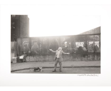 Marketa Luskacova, Man singing on Brick Lane, London, 1982, silver print, printed later, signed in black ink lower margin, im