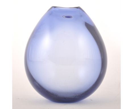 A blue glass 'Drop' vase, designed by Per Lutken for Holmegaard, 1960s, engraved signature and number 15470, 17cm.
