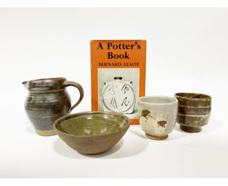 Two Jeremy Leach pottery vessels, and two other Leach Pottery vases (one as found); along with a copy of A Potter's Book by B
