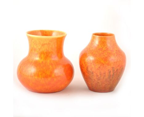 Two Pilkington's Royal Lancastrian vases with mottled orange glaze, models 2623 and 2149, 10cm and 12.5cm high.