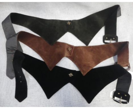 HERMES: Three vintage Hermes tuxedo belts in black, green and brown velvet, with satin liner and featuring a double pointed f