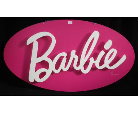 A LARGE 'BARBIE' SHOP DISPLAY SIGN, Mattel Inc 2015, 65cm high x 120cm wide