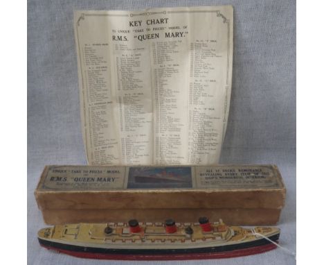 THE CHAD VALLEY CO LTD; A UNIQUE 'TAKE TO PIECES' MODEL OF R.M.S. QUEEN MARY, boxed with original instructions, 1930s