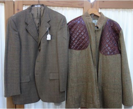 BERETTA: A MANS TWEED ZIP-UP JACKET WITH LEATHER PATCHES, UK SIZE 50, and a Robert Ashworth check sports jacket