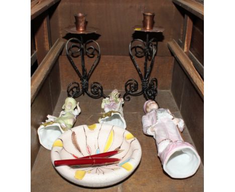 An eclectic range of household ceramic and copper ware, to include figurines, candle holders, etc
