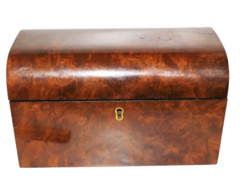 A Georgian walnut tea caddy with domed lid, fitted interior with brass escutcheon, 22cm x 13cm 