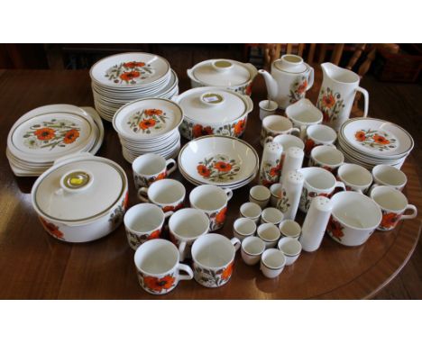 A Meakin studio eighty-nine piece 'Poppy' range part-service, comprising cups, saucers, plates, tureens, etc