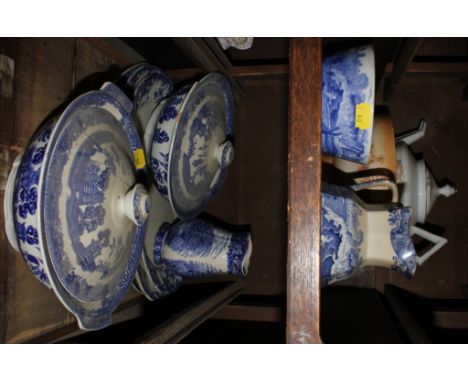 A selection of late 19th century and early 20th century blue and white ceramics, to include Copeland Spode Italian, a Limoges