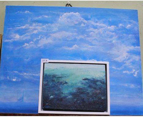 Jo Wade, "Peter's Sky", an acrylic painting on canvas 60cm x 76cm, unframed, together with another painting by Jo Wade "Lost 