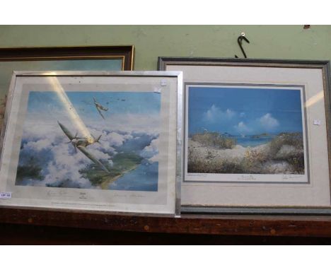Spitfire print, framed, signed by Douglas Barder &amp; Johnnie Johnson with a framed print Scilly Isles (2)
