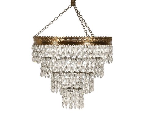 A gilt and glass basket chandelier.  Length excluding hanging chains +/- 21 cm.