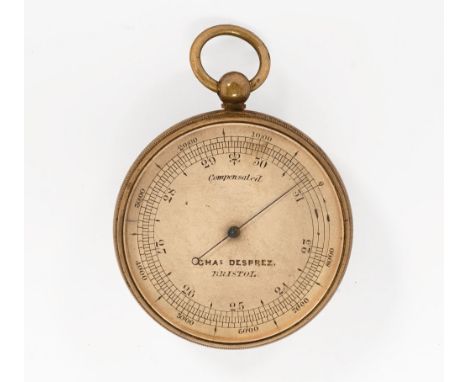 An antique pocket barometer by Charles Desprez of Bristol.  Diameter 5 cm.
