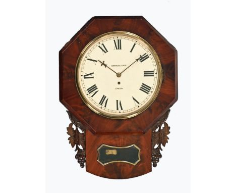 Barraud & Lunds mahogany cased fusee wall clock, with octagonal surround grape and leaf foliate carved decoration.  59 cm hig