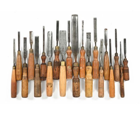 Twenty wood carving tools and chisels, late 19th century to mid 20th century.