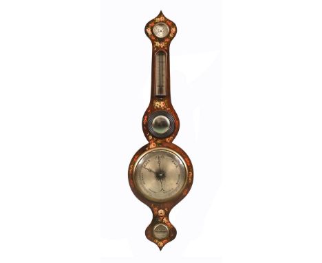A 19th century mahogany wheel barometer, signed T.V. Winter Newcastle Upon Tyne, with painted floral decoration, silvered cir