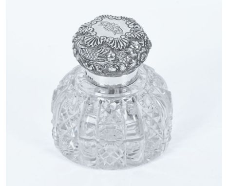 A Victorian silver lidded cut glass Capstan inkwell of large form, London mark 1890, maker Horace Woodward & Co (Edgar Vinley