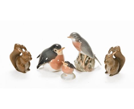 Five Royal Copenhagen figures, of robins and red squirrels, to include Model Nos. 226, 982, 1516, 2238 (see illustration).