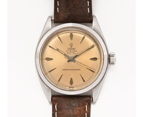 A Tudor (Rolex made) wristwatch, with steel case, the champagne dial marked Tudor Oyster Royal shock resisting, the case back
