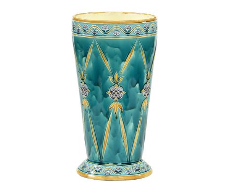 A substantial Minton Secessionist cylindrical tapering hall stand, with tube lined purple and yellow decoration, with Minton 