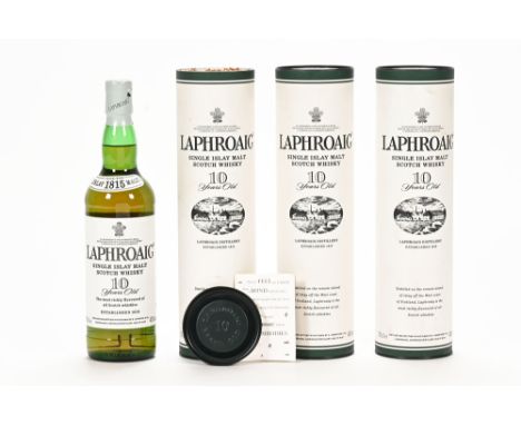 A collection of three bottles of Laphroaig single Islay malt Scotch whisky, 10 years old. *