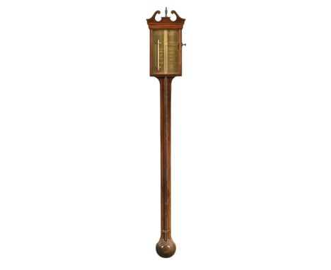 A Thomas Wright stick barometer, with brass dial and alcohol thermometer.  Height 96 cm.
