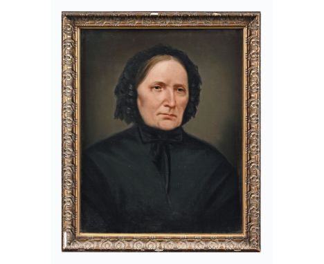 English School late 19th century, portrait of a lady head and shoulders wearing black, oil on canvas.  51 x 41 cm.