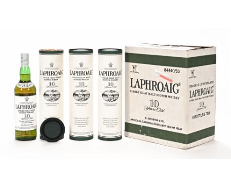 A collection of three bottles of Laphroaig Islay single malt Scotch whisky, 10 years old. *