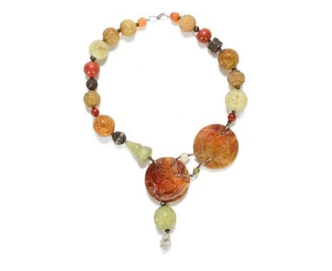 A jade and hardstone necklace.