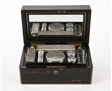 A Victorian coromandel wood ladies vanity case, with silver mounted accessories, London 1869, maker Chapman Son & Co (Oliver 