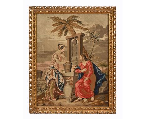 An early 20th century tapestry of an Old Testament scene, within a composite gilt style frame.  59 x 46 cm.
