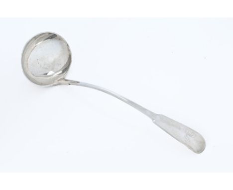 A late George III/George IV Aberdeen silver soup ladle by William Jameson, circa 1820, oar pattern, oval bowl, five marks - W