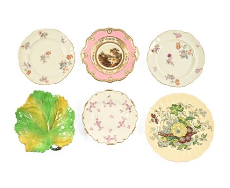 A pair of 19th century Masons Patent Ironstone plates, a Victorian cabinet plate, a Carlton ware leaf moulded plate and two o