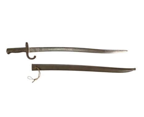 A French steel bayonet etched "Saint-Etienne 1874", blade length 57.5 cm.  This bladed lot is not for sale to people under th