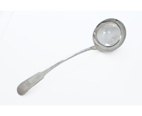 A late George III/George IV Dumfries silver soup ladle by David Gray, circa 1820, oar pattern, circular bowl, six marks - fou