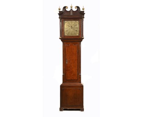 A William Lister of Halifax an early 19th century oak longcase clock with 12" square brass dial with spandrels, date a moon p