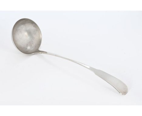 A George III Dumfries silver soup ladle by Joseph Pearson, circa 1810, fiddle pattern, circular bowl, five marks - e, stags h