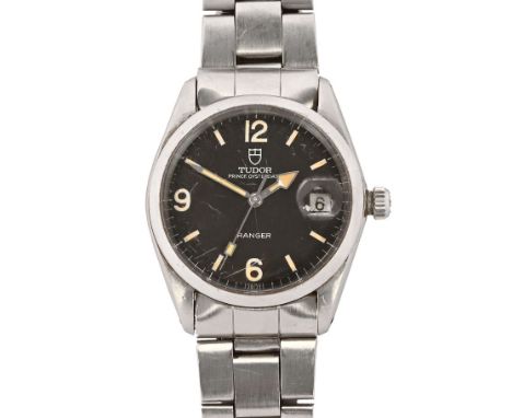 A Tudor Prince Oysterdate Ranger wristwatch, 1960's, having steel case, black dial with baton and Arabic numerals, case diame