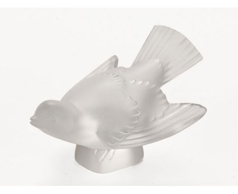 Lalique France, a model of a bird thought to be a sparrow.  Height 8 cm, beak to tail 13.5 cm.