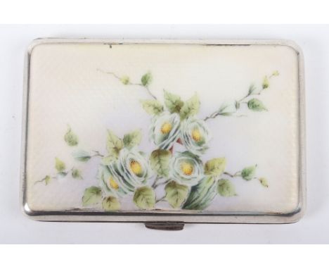 A continental (.900) silver and enamel cigarette case, the top with applied enamel showing flowers, 8.5cmW 110g