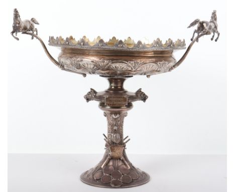 An impressive 19th century military silver tazza/centrepiece commemorating the 5th Royal Inniskilling Dragoon Guards, Edward 