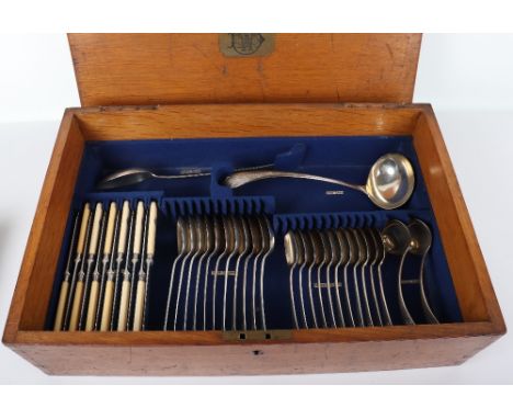 A near complete canteen of silver, Mappin &amp; Webb, Sheffield 1901, comprising eleven dinner spoons (827g), twenty four din