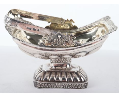 A 19th century Russian silver gilt sweet basket, 1852, swing handle, with winged horse applied decoration, on lobed base, 14c