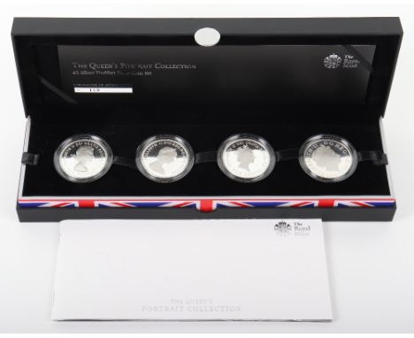 Royal Mint Queen Portrait Collection Four Coin silver £5 set, in presentation case, (4)