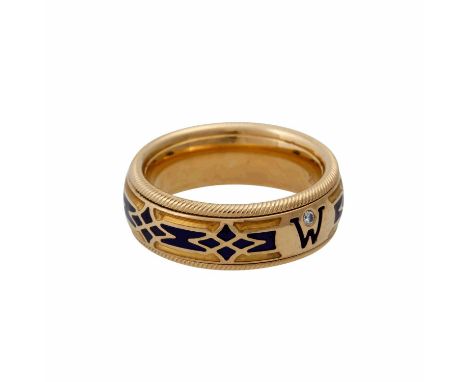   WELLENDORFF Ring "Baronesse" mit Brillant  von 0,02 ct und blauem/gelbem Email, drehbar, GG 18K, 12,8 g, RW: 54, NP: ca. 3.