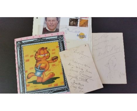 AUTOGRAPHS, selection, inc. two signed blank cards (folds), Douglas Byng (with 1933 sketch of Patricia Hockin), Flanagan & Al