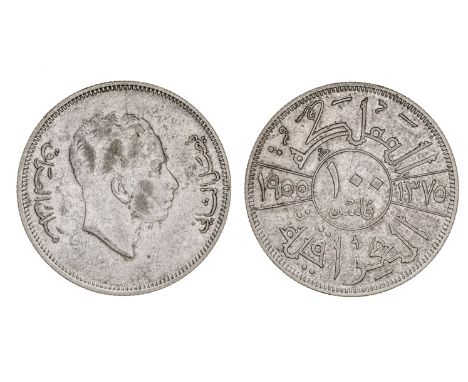 IRAQ, FAISAL II (AD 1939-1958), 100-Fils, 1375h / AD1955, 9.97g.  REFERENCE: KM 118. Light friction to high points of portrai