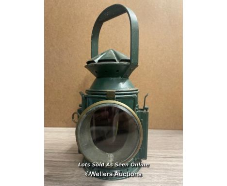 *RAILWAY SIGNAL LAMP GREEN MARKED 1945 WW2 MOD HARRY J PRATT &amp; CO LTD