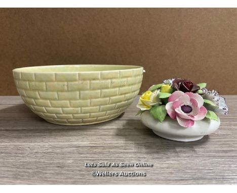 WADE HEATH 'BRICK WALL' BOWL; ROYAL DOULTON CERAMIC POSY