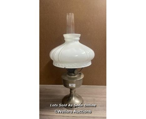 *ALADDIN METAL OIL LAMP WITH MILK GLASS SHADE